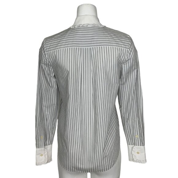 Kate Spade Embroidered Ruffle Top Blouse XS White Black Stripe Floral - Picture 2 of 14